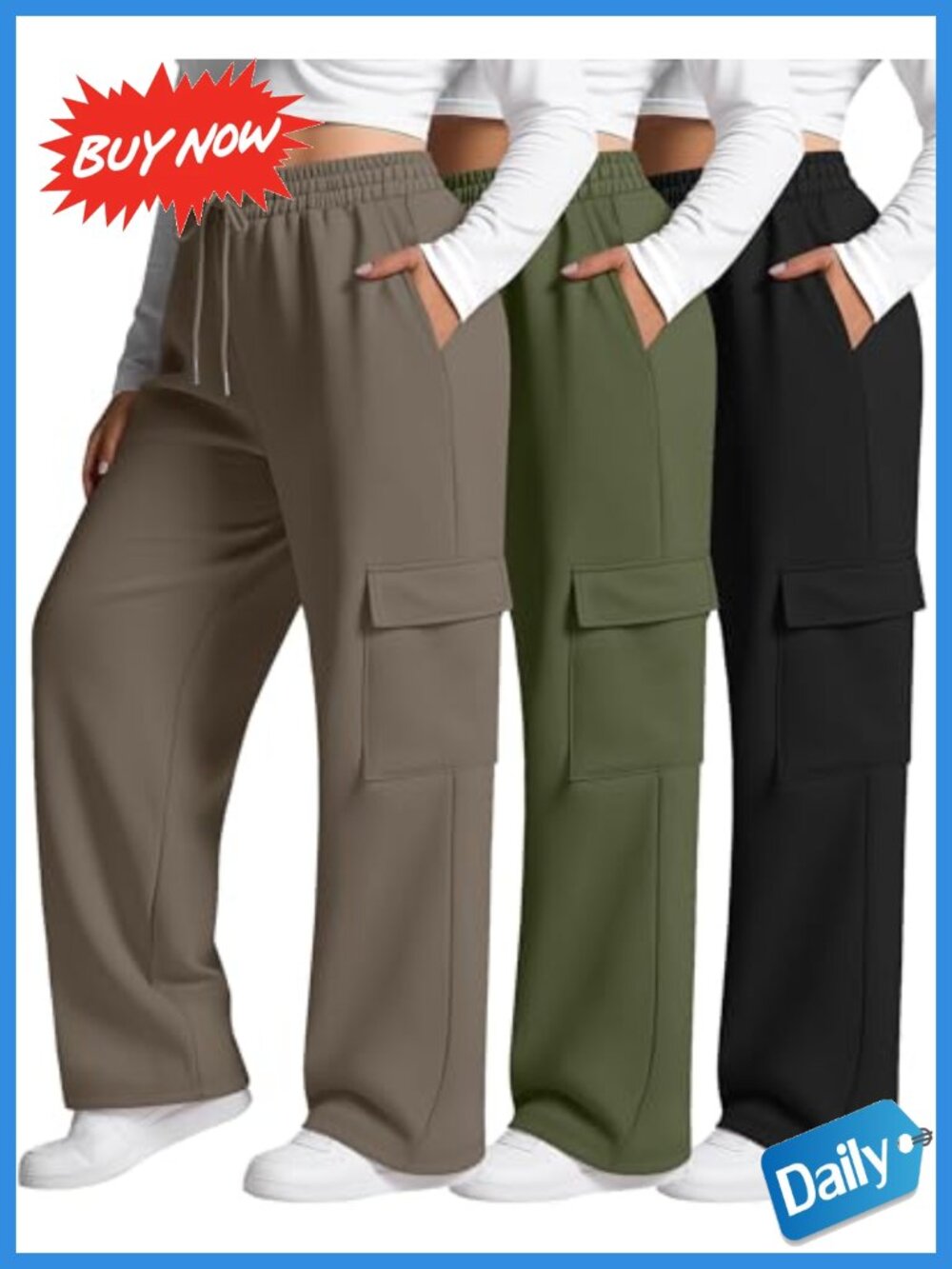 3 Pack Plus Size Cargo Sweatpants Wide Leg Baggy Pants High Rise